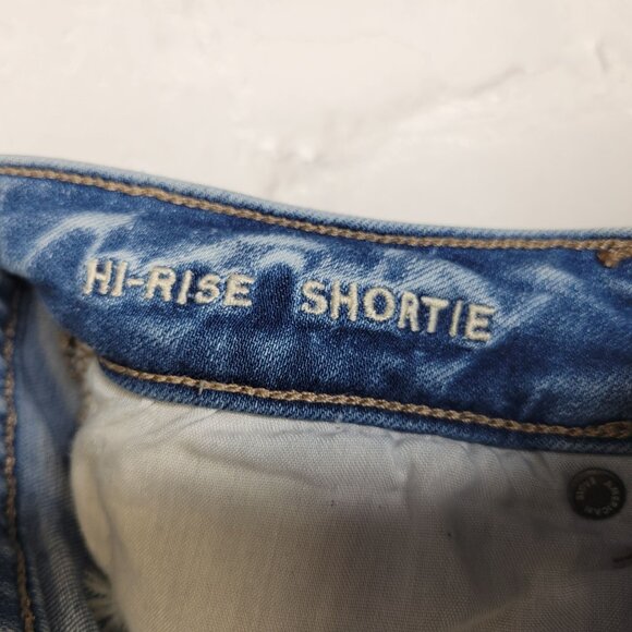 American Eagle Women's Size 4 Jean Shorts Hi Rise Shortie Embroidered Flowers - Picture 4 of 5